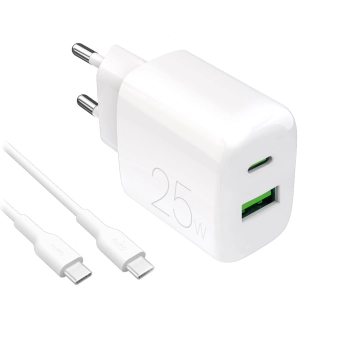 Ładowarka sieciowa Puro PROLITE 25W USB-A / USB-C + kabel USB-C - USB-C 1.2m - biała