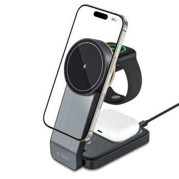 TECH-PROTECT QI15W-A28 3IN1 MAGNETIC MAGSAFE WIRELESS CHARGER BLACK