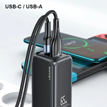 USAMS Ład. siec. 1xUSB-C+1xUSB T47 65W(only head) PD Fast Charging Super Si biały/white CC153TC02  (US-CC153)