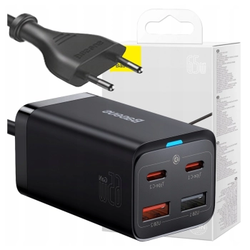Ładowarka sieciowa Baseus GaN3 Pro, 2x USB-C, 2x USB, 65W (czarna)