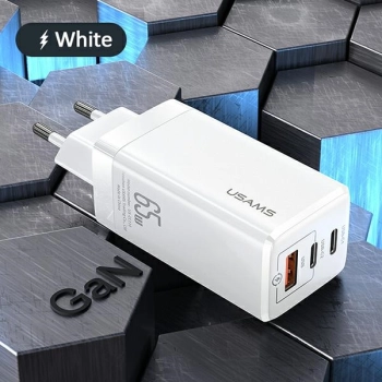 USAMS Ład. siec. MT 2xUSB-C+USB GaN 65WT33 PD (only head) Fast Charging biały/white CC110TC02 (US-CC110)