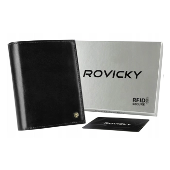 Klasyczny portfel męski ze skóry naturalnej z miejscem na dowód rejestracyjny, RFID - Rovicky