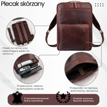 Plecak skórzany na laptopa do pracy miejski premium