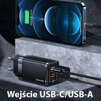 USAMS Ład. siec. T41 USB-C+USB GaN 47WPD+QC (only head) Fast Charging czarny/black CC137TC01 (US-CC137)