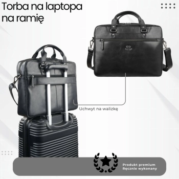 Torba męska na ramię do ręki skórzana na laptopa dokumenty A4 czarna pojemna Paolo Peruzzi SL-08-BL