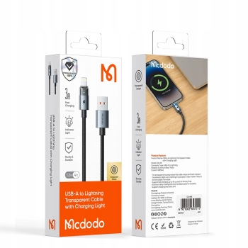 MCDODO KABEL USB SZYBKIE ŁADOWANIE DO IPHONE LIGHTNING PD 36W 1M LED ZŁOTY