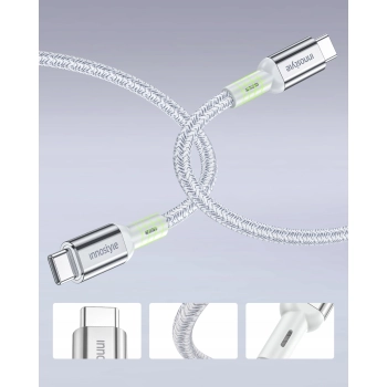 INNOSTYLE POWERFLEX ULTRA KABEL USB-C SZYBKIE ŁADOWANIE THUNDERBOLT 10GBPS 100W KEVLAR 2M SREBRNY