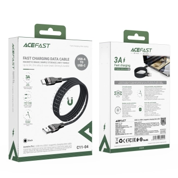 Kabel Acefast C11-04 USB-A - USB-C 3A 1,2 m w magnetycznym oplocie - czarny