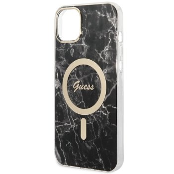Zestaw Guess GUBPP14MHMEACSK Case+ Charger iPhone 14 Plus / 15 Plus 6.7 czarny/black hard case Marble MagSafe