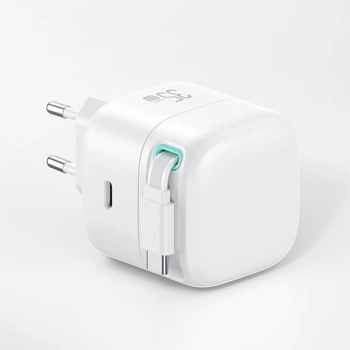 USAMS Ład. siec. 1xUSB-C ze zwijanymkablem USB-C Retractable PD+QC 35W Gan Fast Charging czarny/black XMF Series CC202TC01 (US-CC202)