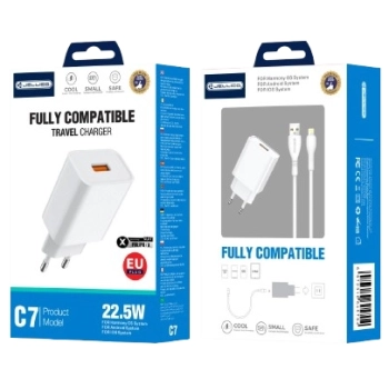 JELLICO ładowarka sieciowa C7 22.5W 1xUSB QC3.0 + kabel Lightning Biały