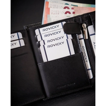 Skórzany portfel męski wyposażony w system RFID - Rovicky