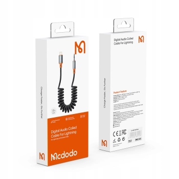MCDODO KABEL AUX DO IPHONE X 14 PRZEJŚCIÓWKA ADAPTER LIGHTNING MINI JACK SPIRALNY SPRĘŻYNOWY 2M