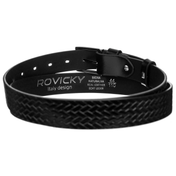 Pasek męski ze skóry naturalnej licowej z plecionym wzorem - Rovicky