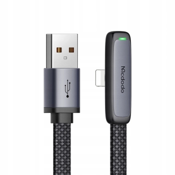 MCDODO KABEL KĄTOWY USB LIGHTNING PŁASKI 36W DO IPHONE 12 13 14 CZARNY 1M