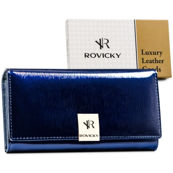 Elegancki portfel damski skórzany lakier antykradzieżowy RFID pojemny