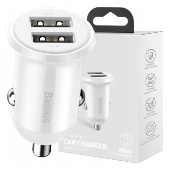 Ładowarka samochodowa Baseus Grain Pro 2x USB 4.8A (biała)