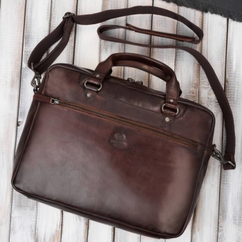 Torba męska na ramię do ręki skórzana na laptopa dokumenty A4 brązowa pojemna Paolo Peruzzi SL-08-BR