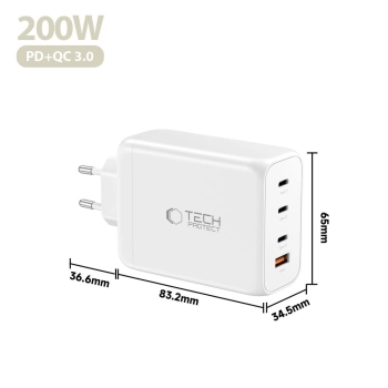 TECH-PROTECT NC200W-GAN 4-PORT NETWORK CHARGER PD 200W / QC3.0 WHITE
