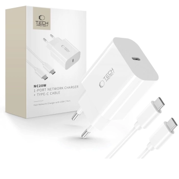 TECH-PROTECT NC20W 1-PORT NETWORK CHARGER PD20W + TYPE-C CABLE WHITE