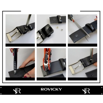 Wąski, skórzany pasek damski ze sprzączką, do sukienki - Rovicky
