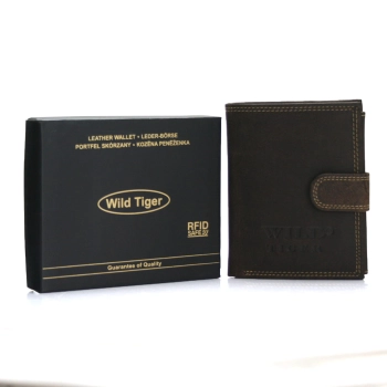 Portfel męski pionowy Wild Tiger RFID ciemnobrązowy