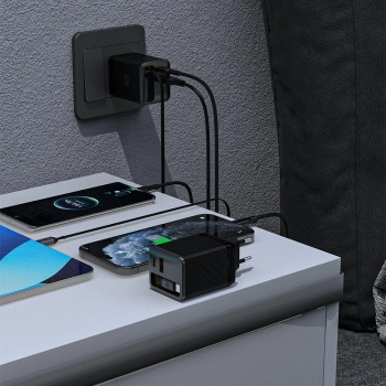 Ładowarka sieciowa Dudao A67EU GaN 67W z wbudowanym zwijanym kablem USB-C Power Delivery Quick Charge - czarna