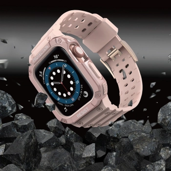 Protect Strap Band opaska z etui do Apple Watch 9 / 8 / 7 / 6 / 5 / 4 / 3 / 2 / SE / SE2 (41 / 40 / 38mm) obudowa pancerny pokrowiec na zegarek różowy