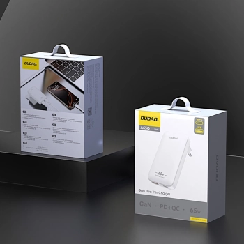Ładowarka sieciowa podróżna GaN Dudao A65Q 65W USB-A / USB-C PD ultracienka EU / US - biała