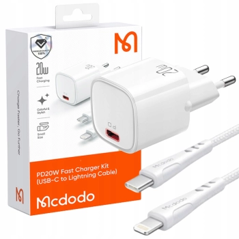 MCDODO SZYBKA ŁADOWARKA SIECIOWA ZASILACZ DO IPHONE LIGHTNING 20W KABEL 1M