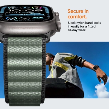Pasek Pasek Spigen WBF1 na Apple Watch 44 / 45 / 46 / 49 mm - czarno-zielony