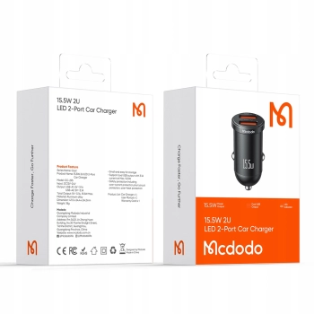 MCDODO MOCNA SZYBKA ŁADOWARKA SAMOCHODOWA DO TELEFONU MAŁA 2X USB 15,5W LED
