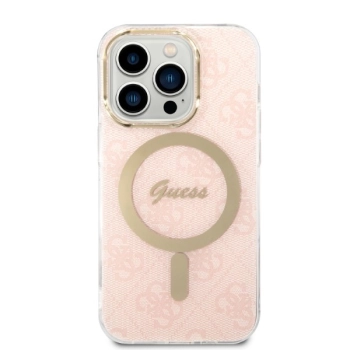 Zestaw Guess GUBPP14LH4EACSP Case+ Charger iPhone 14 Pro 6,1 różowy/pink hard case 4G Print MagSafe