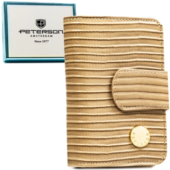 Mały portfel damski skórzany na zatrzask zamek lakierowany RFID STOP