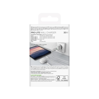 Ładowarka sieciowa Puro PROLITE 30W USB-A / USB-C + kabel USB-C - USB-C 1.2m - biała