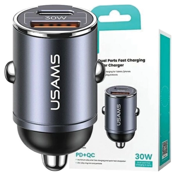 USAMS Ład. sam. 1xUSB+1xUSB-C C38 30WPD Fast Charge z wbudowanym pieścieniem stalowy/tarnish CC206CC01 (US-CC206)