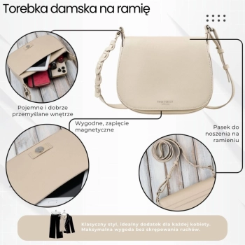 Torebka damska skórzana listonoszka na ramię modna beżowa