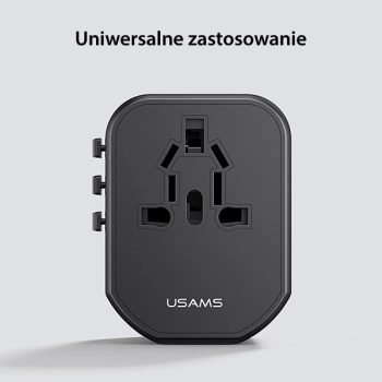 USAMS Adapter siec 2xUSB+1xUSB-C T59 20W4w1 US/AU/EU/UK czarny/black CC179TC01 (US-CC179) Universal Travel Charger