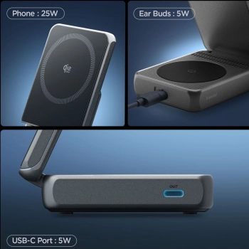 SPIGEN EF302MOQ ESSENTIAL 2IN1 MAGNETIC MAGSAFE WIRELESS CHARGER 25W QI2.2 BLACK