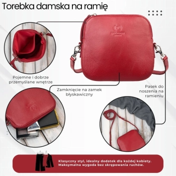 Mała torebka damska skórzana kopertówka na ramię crossbody do ręki czerwona Paolo Peruzzi AY-24-RD