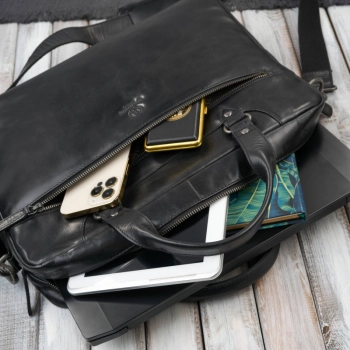 Torba męska na ramię do ręki skórzana na laptopa dokumenty A4 czarna pojemna Paolo Peruzzi SL-08-BL