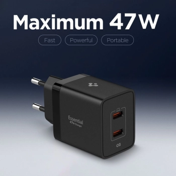SPIGEN ESSENTIAL EE472EU 2-PORT NETWORK CHARGER 47W BLACK