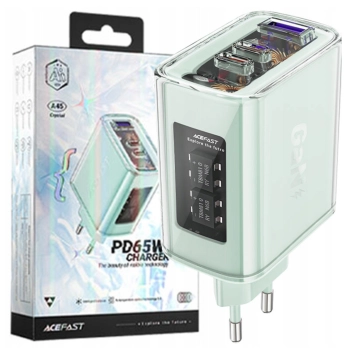 Acefast ładowarka GaN 65W 3 porty (1xUSB, 2xUSB C) zielona (A45)