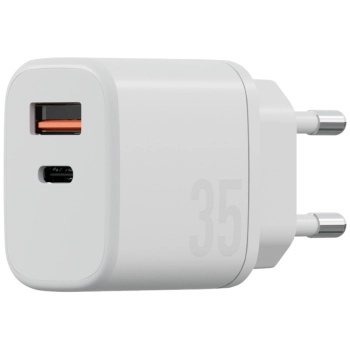 Ładowarka sieciowa Bazic Goport Velox    Kit 1xUSB-C 1xUSB-A GaN 35W z kablem plecionym biały