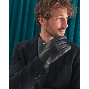 Przeszywane rękawiczki męskie z owczej skóry ze ściągaczem - Rovicky
