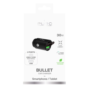 Ładowarka samochodowa Puro Mini 30W Power Delivery USB-C USB-A - czarna