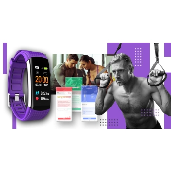 Smartwatch GIEWONT czarno fioletowy z 2 wymiennymi paskami