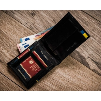 Skórzany portfel męski w orientacji poziomej z systemem RFID — Peterson