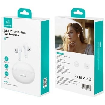 Słuchawki Bluetooth USAMS Echo E02 TWS   ANC+ENC bezprzewodowe biały