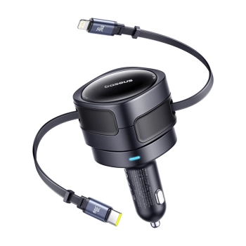 Ładowarka samochodowa Baseus Enjoyment Max z kablami USB-C+Lightning 60W Czarny